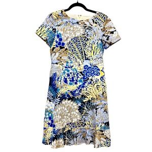 Talbots Classic Parisian Chic Botanical Midi Dress Women Sz 2 Quiet Luxury Artsy